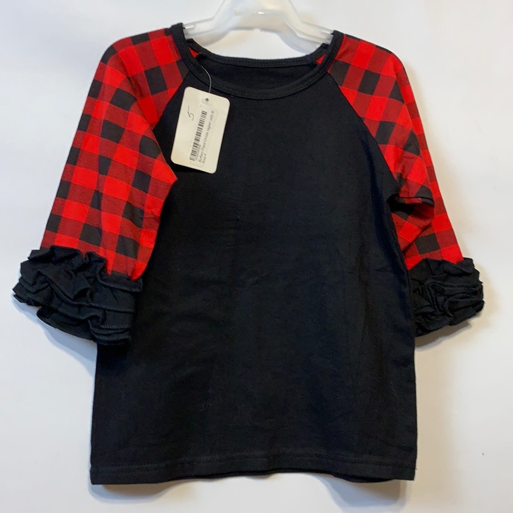 Buffalo plaid child’s raglan with ruffles